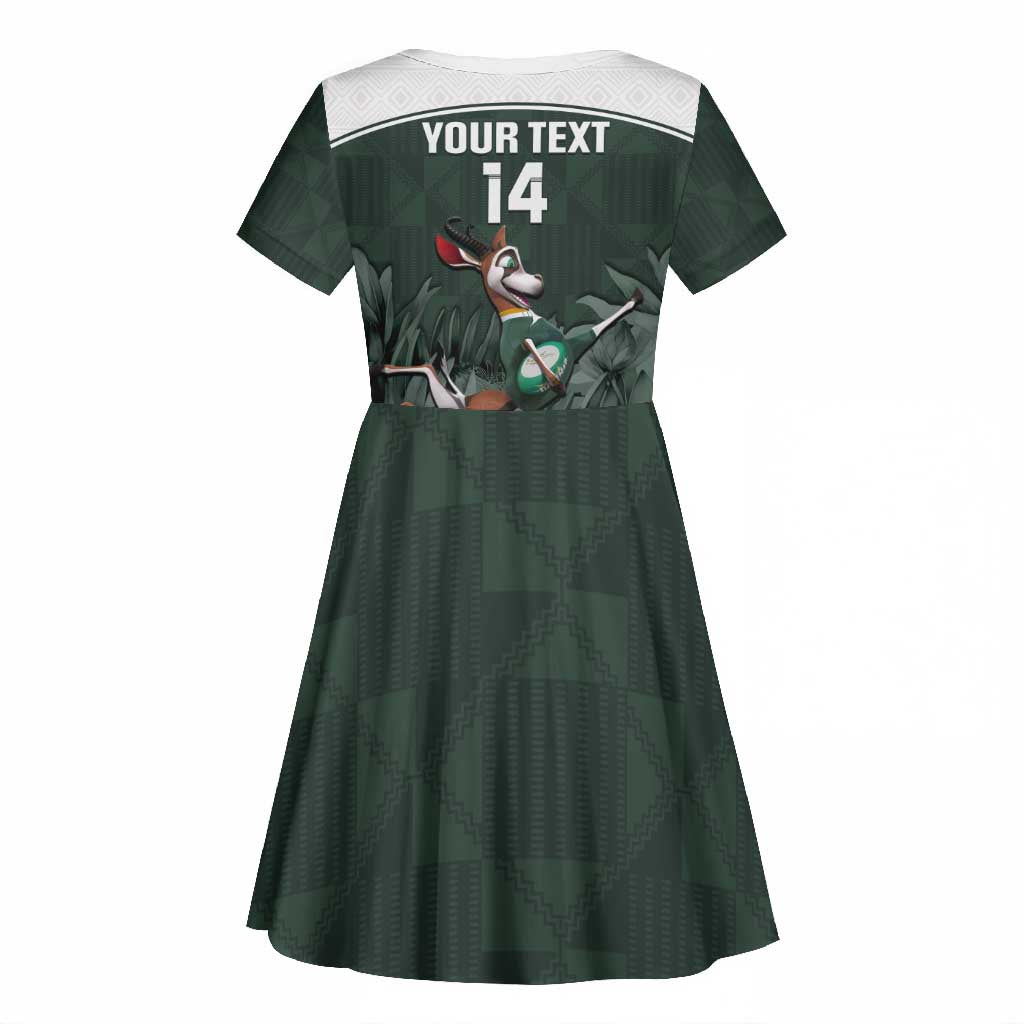 Custom South Africa Rugby Kid Short Sleeve Dress Springboks 4th Champions World Cup Proud Bokke