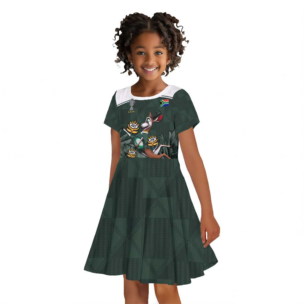 Custom South Africa Rugby Kid Short Sleeve Dress Springboks 4th Champions World Cup Proud Bokke