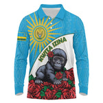 Personalized Rwanda’s Gorilla Naming Long Sleeve Polo Shirt Baby Gorilla Coat Of Arms With Red Rose - African Pride