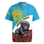 Personalized Rwanda’s Gorilla Naming Rugby Jersey Baby Gorilla Coat Of Arms With Red Rose - African Pride