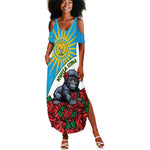 Personalized Rwanda’s Gorilla Naming Summer Maxi Dress Baby Gorilla Coat Of Arms With Red Rose - African Pride