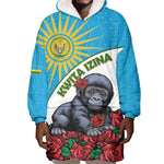 Personalized Rwanda’s Gorilla Naming Wearable Blanket Hoodie Baby Gorilla Coat Of Arms With Red Rose - African Pride