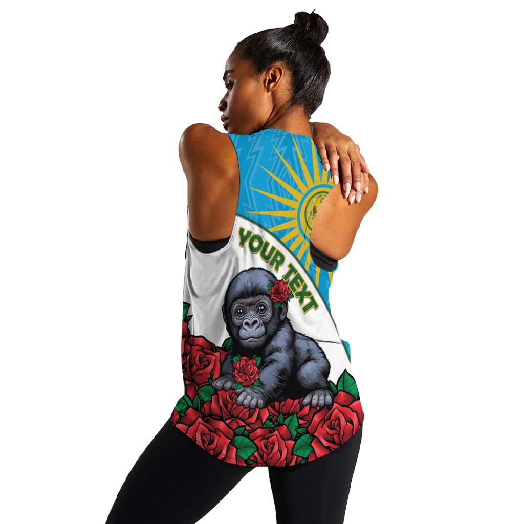 Personalized Rwanda’s Gorilla Naming Women Racerback Tank Baby Gorilla Coat Of Arms With Red Rose - African Pride