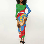 Personalised Eritrea Arabian Camel Long Sleeve Bodycon Dress Gerbera Flower - Flag Color LT15