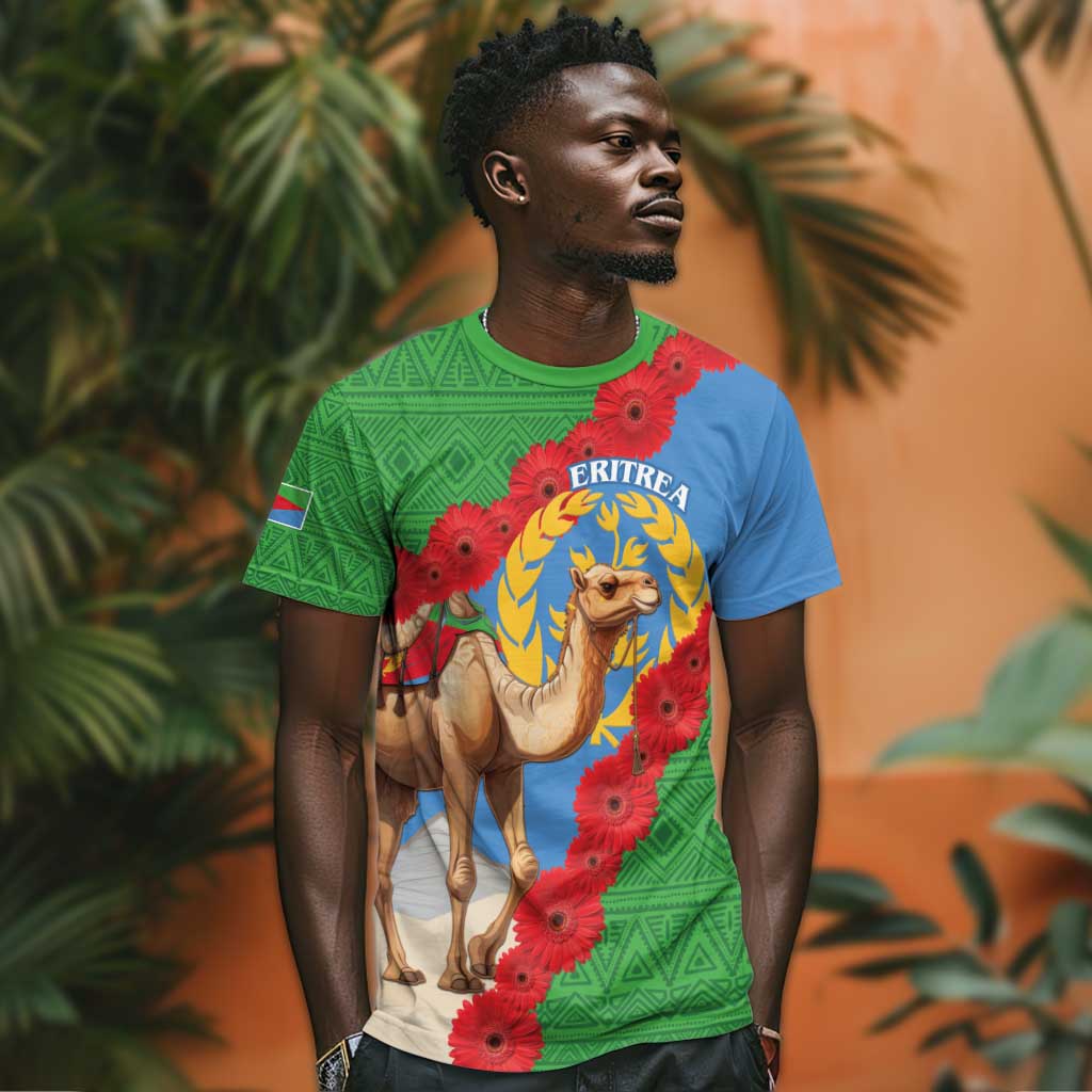 Personalised Eritrea Arabian Camel T shirt Gerbera Flower - Flag Color