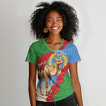Personalised Eritrea Arabian Camel Women V-Neck T-Shirt Gerbera Flower - Flag Color