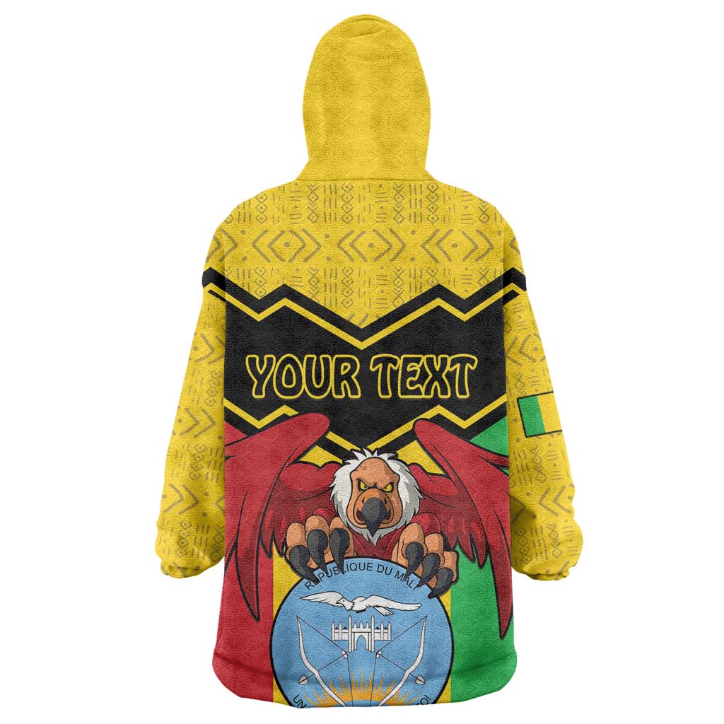 Personalized Afro Mali Vulture Kid Wearable Blanket Hoodie Coat Of Arms - Bogolan Pattern