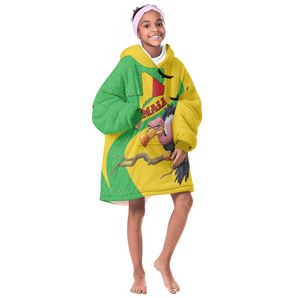 Personalized Afro Mali Vulture Kid Wearable Blanket Hoodie Flag Map - Bogolan Pattern