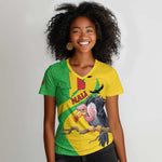 Personalized Afro Mali Vulture Women V-Neck T-Shirt Flag Map - Bogolan Pattern