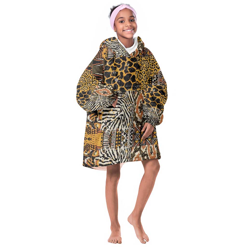 Wild Animal Skins Kid Wearable Blanket Hoodie African Tribal Pattern