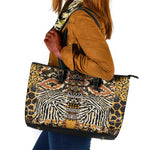 Wild Animal Skins Leather Tote Bag African Tribal Pattern