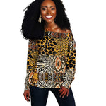 Wild Animal Skins Off Shoulder Sweater African Tribal Pattern