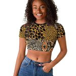 Wild Animal Skins Raglan Cropped T shirt African Tribal Pattern