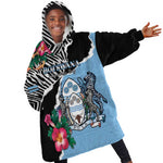 Personalized Botswana Independence Day Kid Wearable Blanket Hoodie Kalahari Devils Claw Zebra With Arican Pattern - African Pride