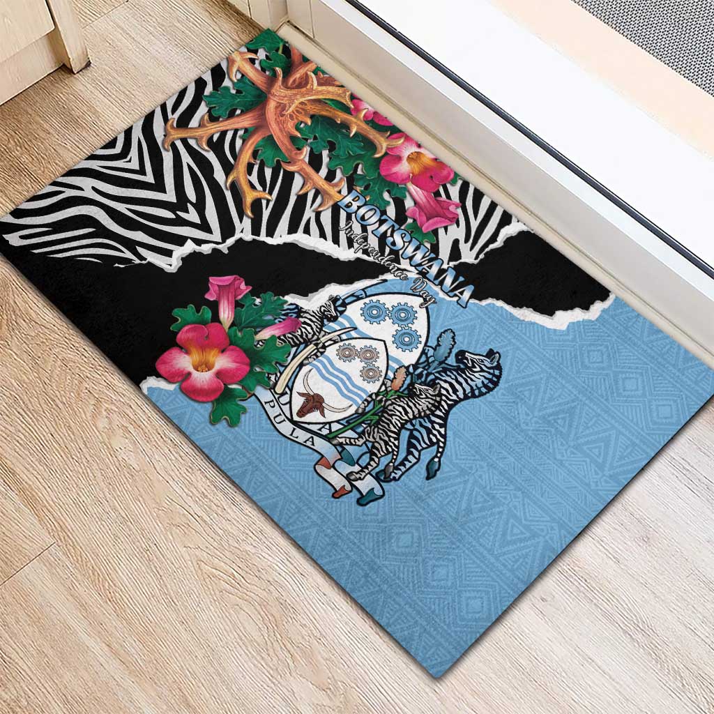 Botswana Independence Day Rubber Doormat Kalahari Devils Claw Zebra With Arican Pattern - African Pride