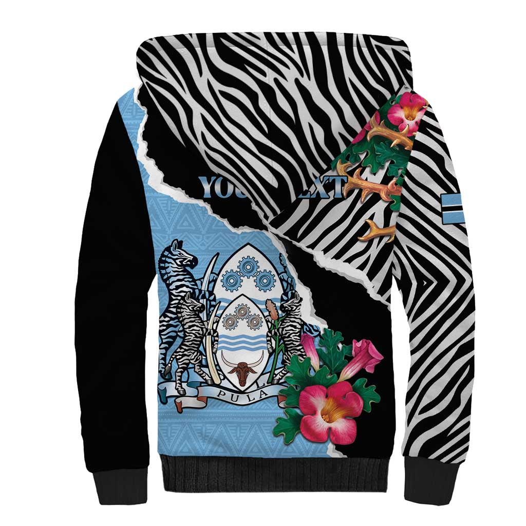 Personalized Botswana Independence Day Sherpa Hoodie Kalahari Devils Claw Zebra With Arican Pattern - African Pride
