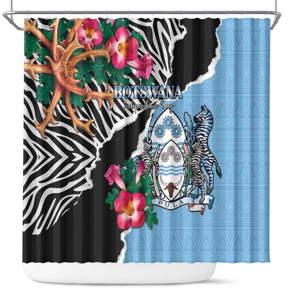 Botswana Independence Day Shower Curtain Kalahari Devils Claw Zebra With Arican Pattern - African Pride