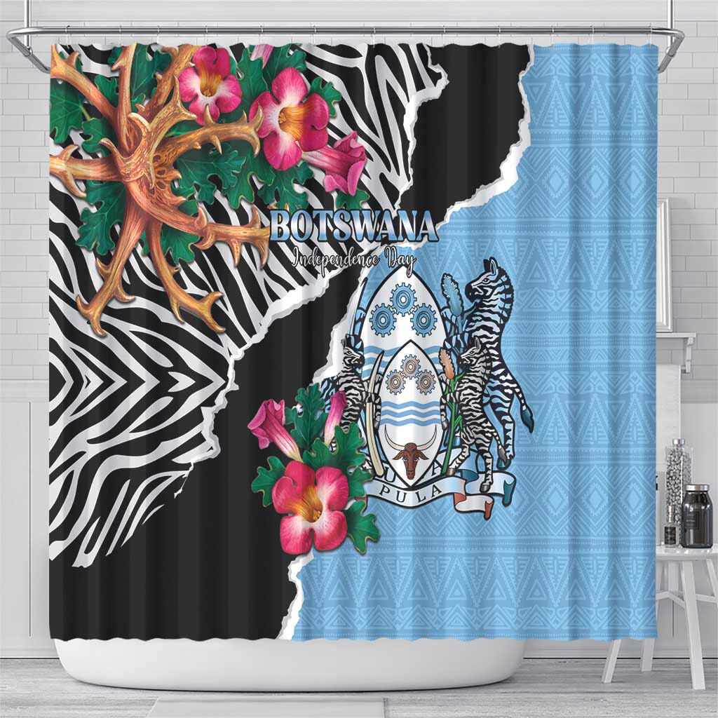 Botswana Independence Day Shower Curtain Kalahari Devils Claw Zebra With Arican Pattern - African Pride