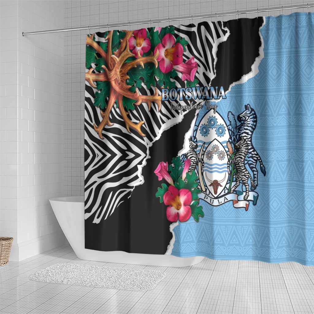 Botswana Independence Day Shower Curtain Kalahari Devils Claw Zebra With Arican Pattern - African Pride