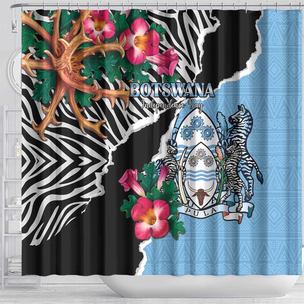 Botswana Independence Day Shower Curtain Kalahari Devils Claw Zebra With Arican Pattern - African Pride