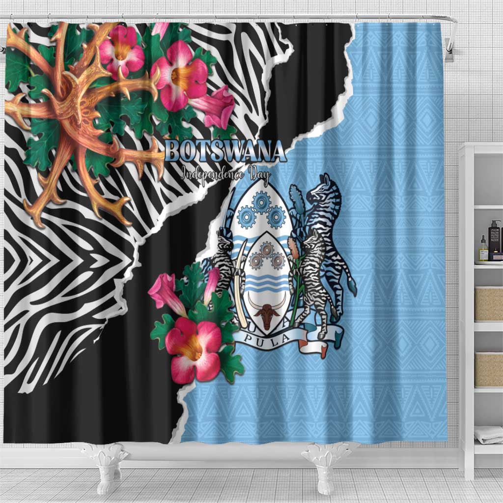 Botswana Independence Day Shower Curtain Kalahari Devils Claw Zebra With Arican Pattern - African Pride