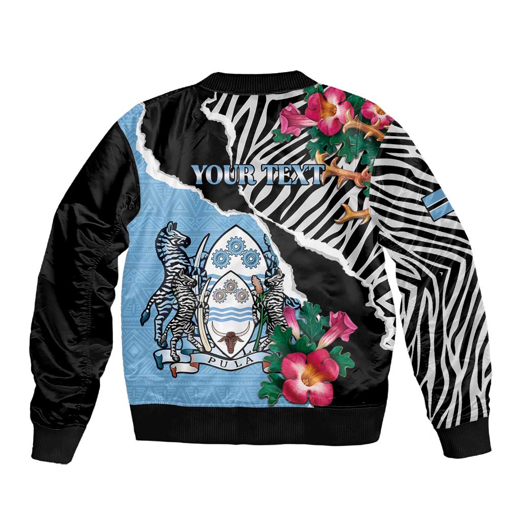 Personalized Botswana Independence Day Sleeve Zip Bomber Jacket Kalahari Devils Claw Zebra With Arican Pattern - African Pride