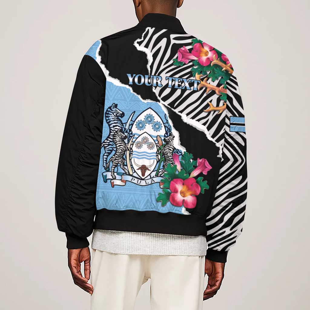 Personalized Botswana Independence Day Sleeve Zip Bomber Jacket Kalahari Devils Claw Zebra With Arican Pattern - African Pride