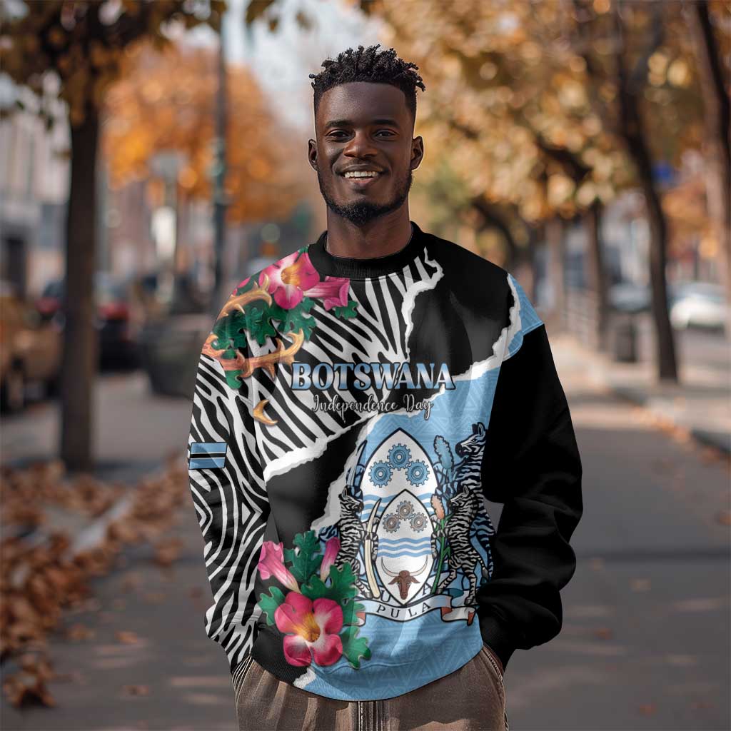 Personalized Botswana Independence Day Sweatshirt Kalahari Devils Claw Zebra With Arican Pattern - African Pride