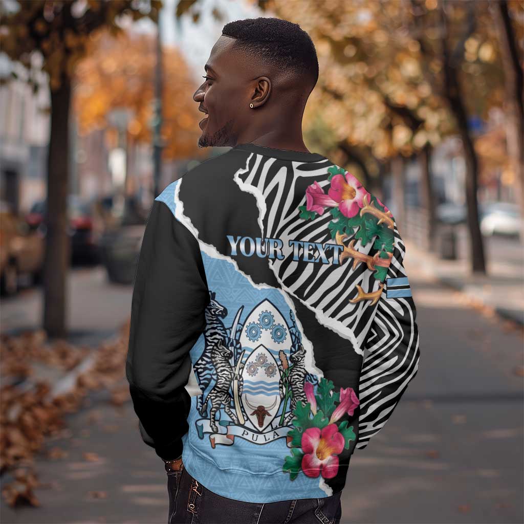 Personalized Botswana Independence Day Sweatshirt Kalahari Devils Claw Zebra With Arican Pattern - African Pride
