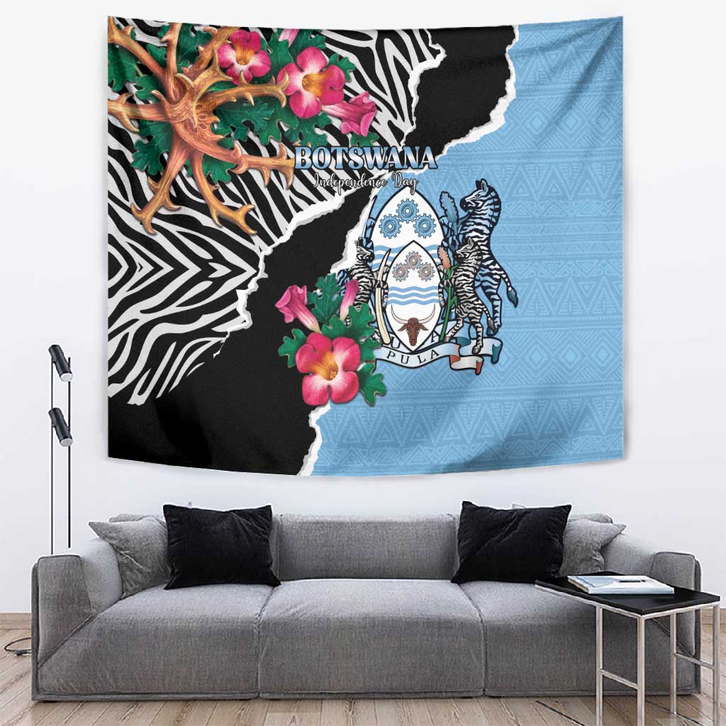 Botswana Independence Day Tapestry Kalahari Devils Claw Zebra With Arican Pattern - African Pride
