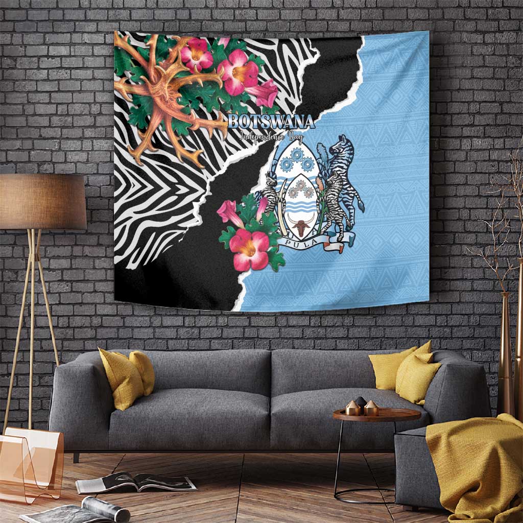 Botswana Independence Day Tapestry Kalahari Devils Claw Zebra With Arican Pattern - African Pride
