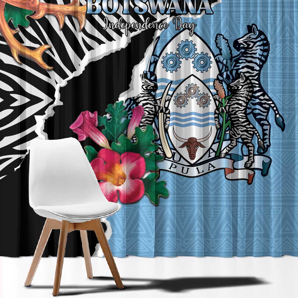 Botswana Independence Day Window Curtain Kalahari Devils Claw Zebra With Arican Pattern - African Pride