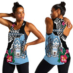 Personalized Botswana Independence Day Women Racerback Tank Kalahari Devils Claw Zebra With Arican Pattern - African Pride