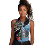 Personalized Botswana Independence Day Women Sleeveless Polo Shirt Kalahari Devils Claw Zebra With Arican Pattern - African Pride