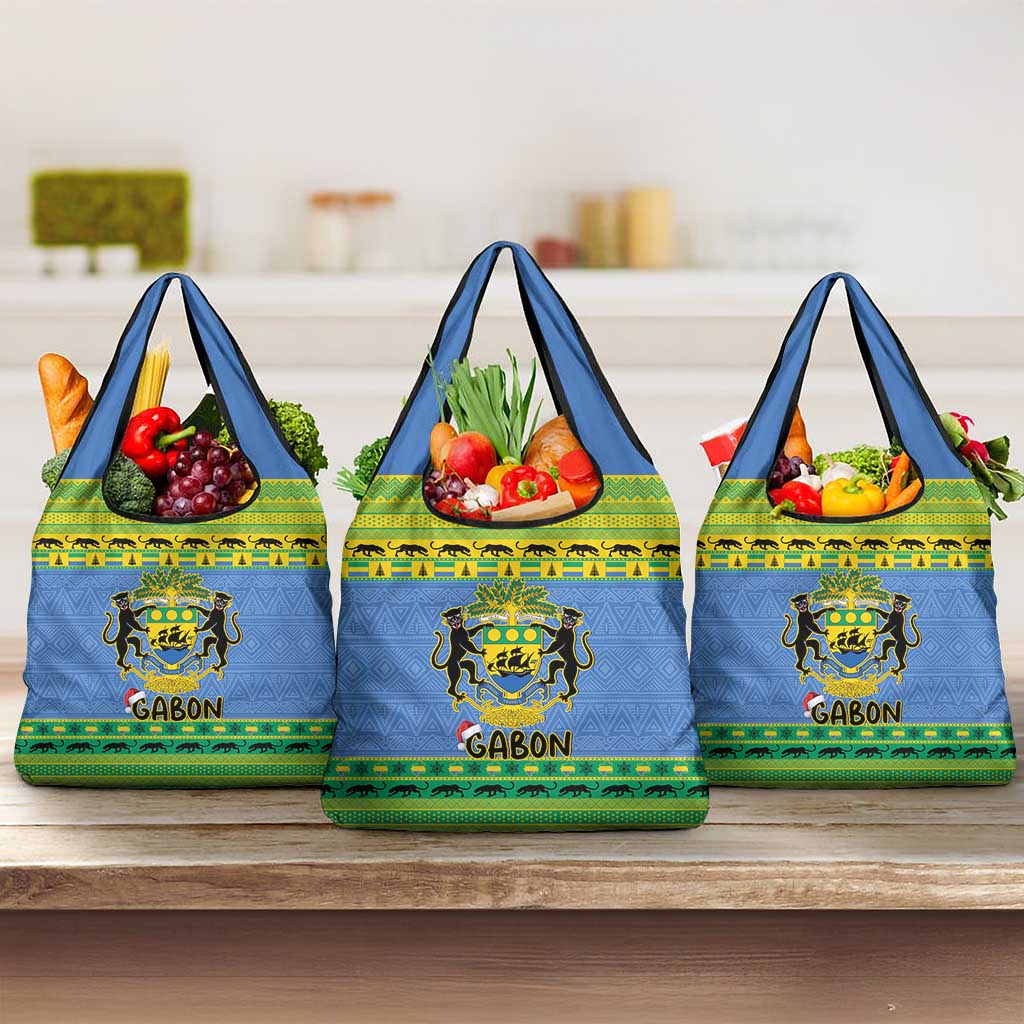 Afro Gabon Christmas Grocery Bag Coat Of Arm Mix African Pattern