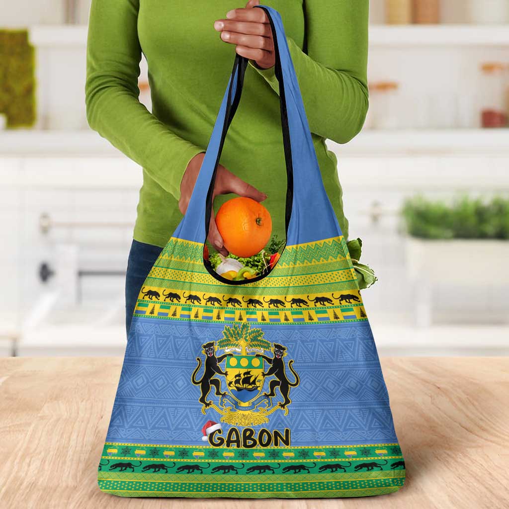 Afro Gabon Christmas Grocery Bag Coat Of Arm Mix African Pattern