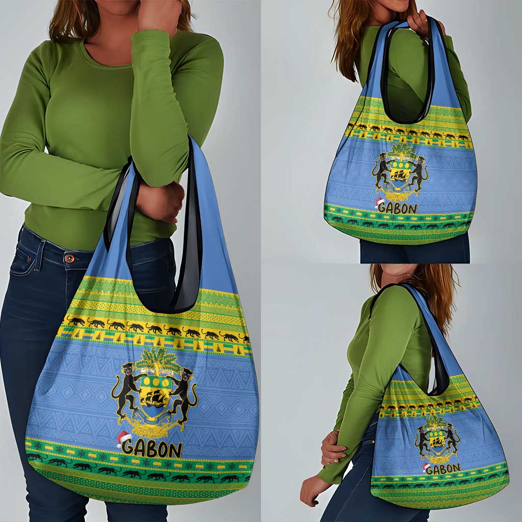 Afro Gabon Christmas Grocery Bag Coat Of Arm Mix African Pattern