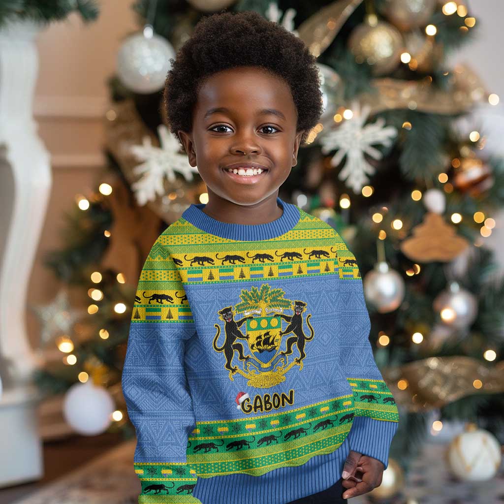 Afro Gabon Christmas Kid Ugly Christmas Sweater Coat Of Arm Mix African Pattern