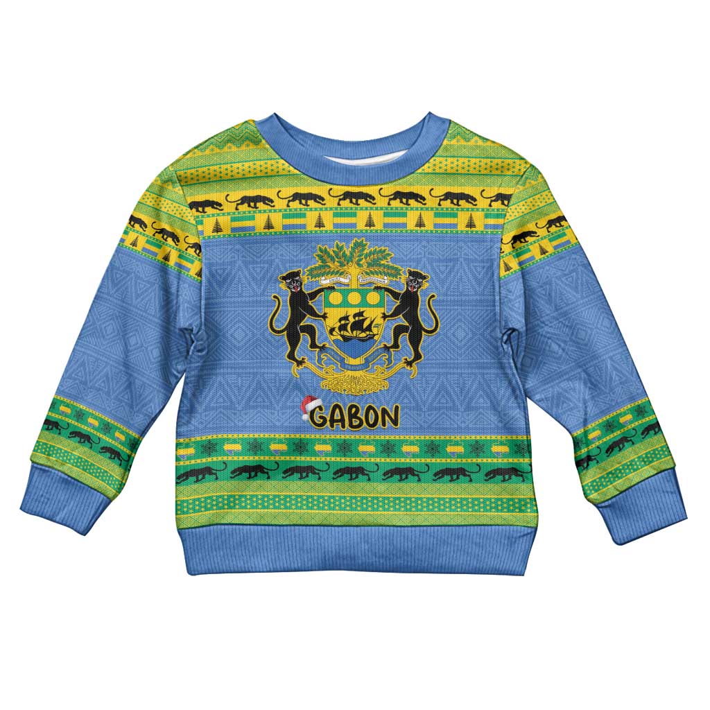 Afro Gabon Christmas Kid Ugly Christmas Sweater Coat Of Arm Mix African Pattern