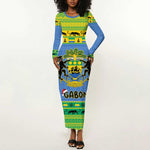 Afro Gabon Christmas Long Sleeve Bodycon Dress Coat Of Arms Mix African Pattern LT15
