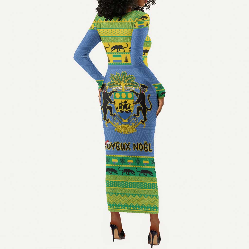 Afro Gabon Christmas Long Sleeve Bodycon Dress Coat Of Arms Mix African Pattern LT15