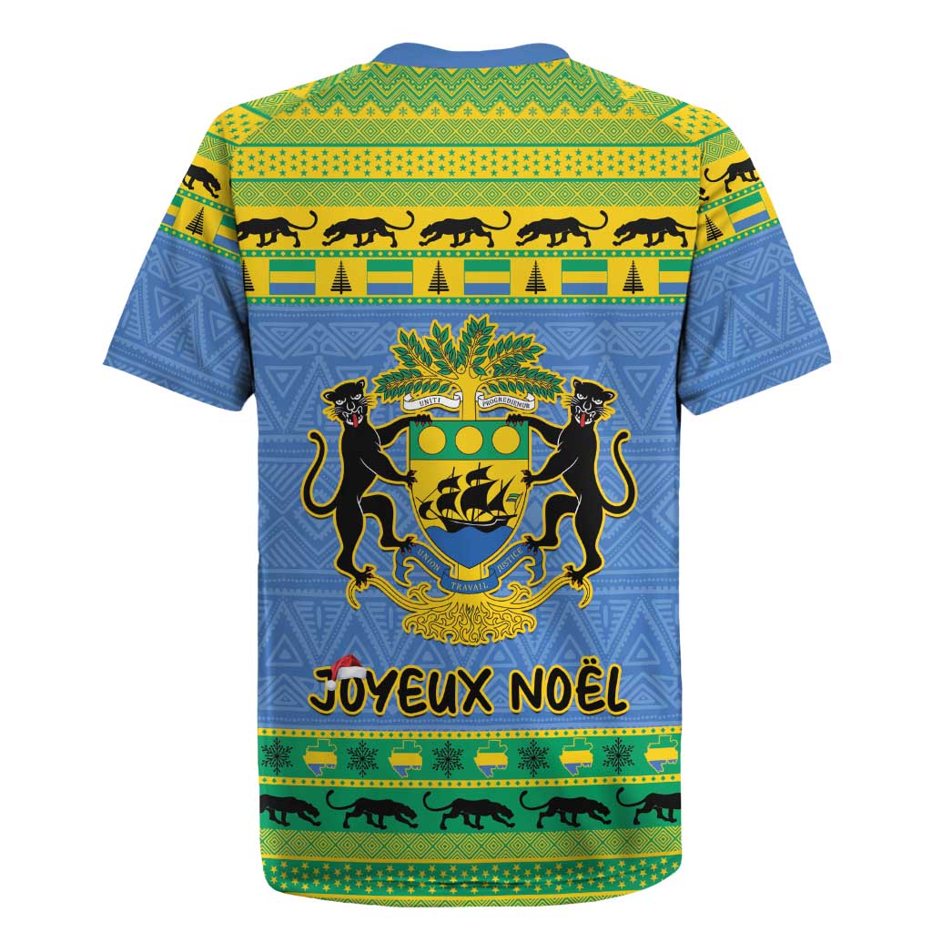 Afro Gabon Christmas Rugby Jersey Coat Of Arm Mix African Pattern