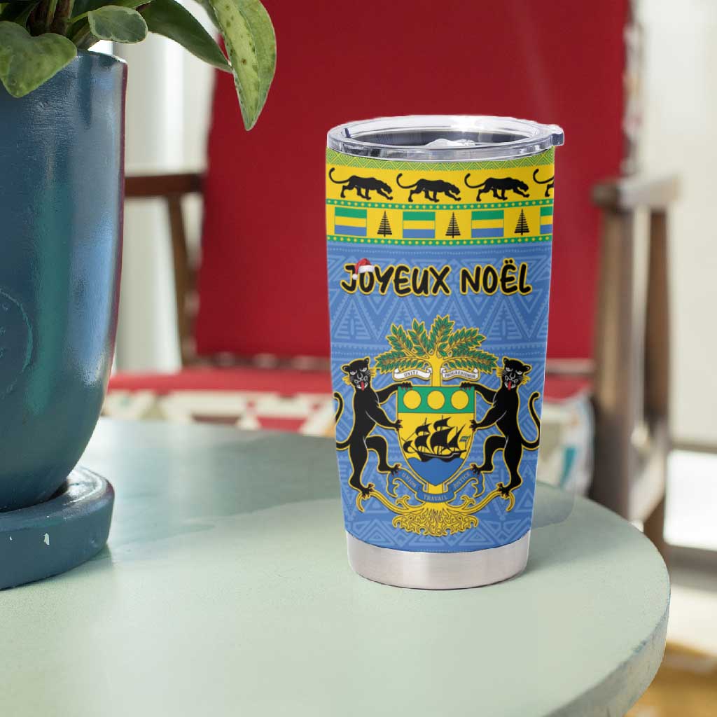 Afro Gabon Christmas Tumbler Cup Coat Of Arm Mix African Pattern