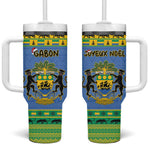 Afro Gabon Christmas Tumbler With Handle Coat Of Arm Mix African Pattern