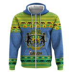 Afro Gabon Christmas Zip Hoodie Coat Of Arm Mix African Pattern