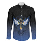 Personalised Egyptian Ankh Long Sleeve Button Shirt Egypt Hieroglyphs Pattern