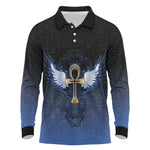Personalised Egyptian Ankh Long Sleeve Polo Shirt Egypt Hieroglyphs Pattern