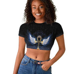 Personalised Egyptian Ankh Raglan Cropped T shirt Egypt Hieroglyphs Pattern