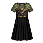 Egypt Eye of Horus Kid Short Sleeve Dress Golden Ancient Egypt Pattern