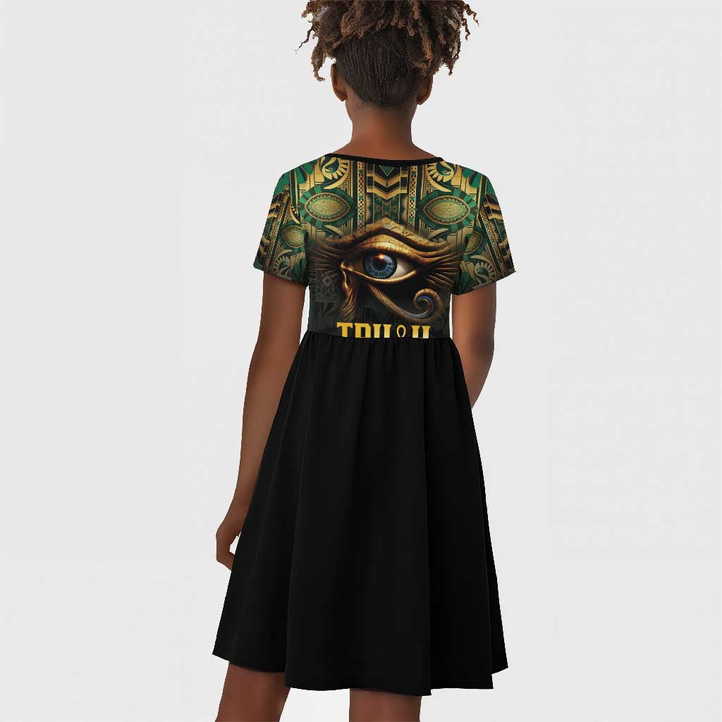 Egypt Eye of Horus Kid Short Sleeve Dress Golden Ancient Egypt Pattern